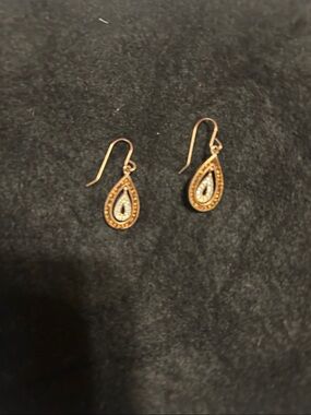 Gold Teardrop Dangle Earrings with Crystal Accents